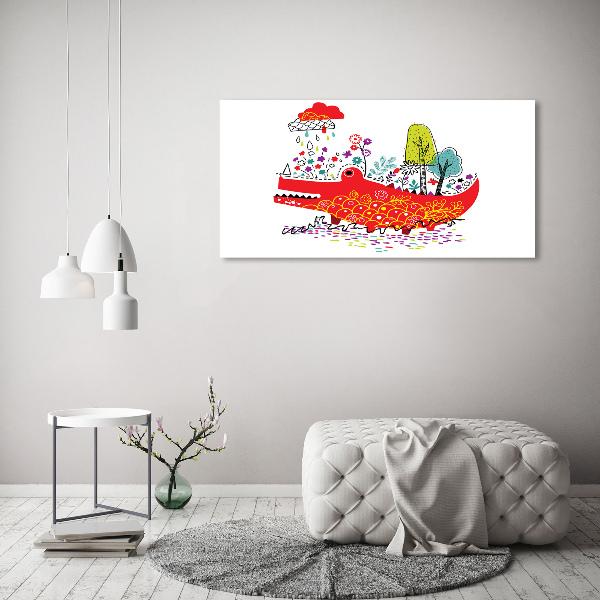 Cuadro decorativo de vidrio para salón horizontal cocodrilo colorido