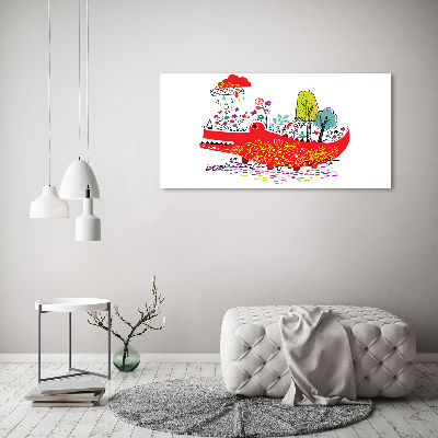 Cuadro decorativo de vidrio para salón horizontal cocodrilo colorido