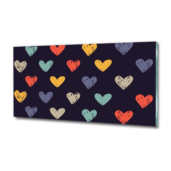 Cuadro decorativo de vidrio para salón horizontal Corazones de colores