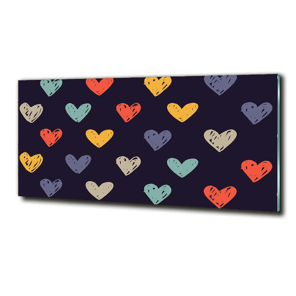 Cuadro decorativo de vidrio para salón horizontal Corazones de colores