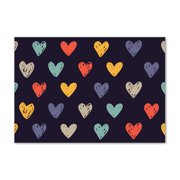 Cuadro decorativo de vidrio para salón horizontal Corazones de colores