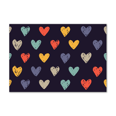 Cuadro decorativo de vidrio para salón horizontal Corazones de colores