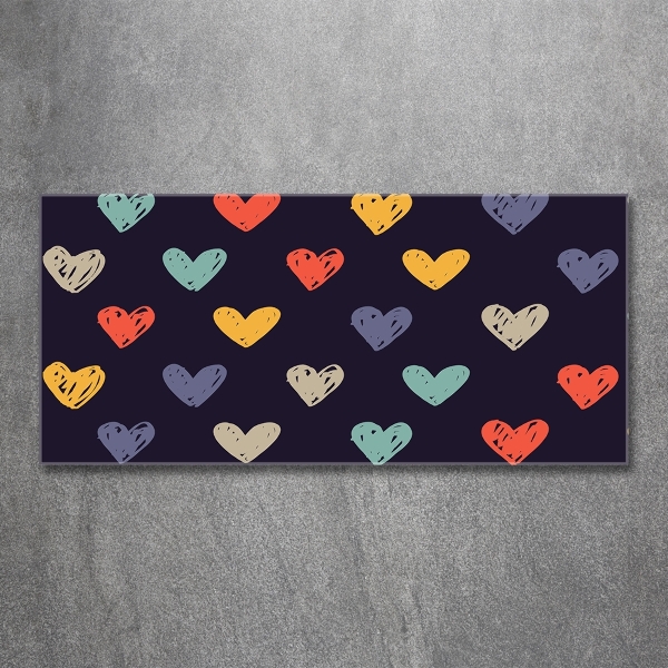 Cuadro decorativo de vidrio para salón horizontal Corazones de colores