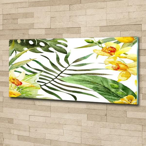 Impresión en cristal con acabado brillante horizontal flores tropicales