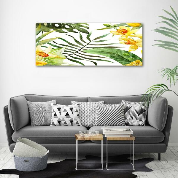 Impresión en cristal con acabado brillante horizontal flores tropicales