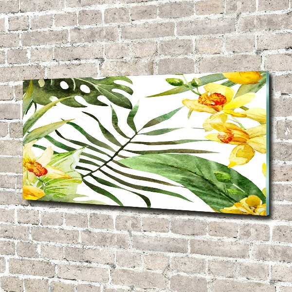 Impresión en cristal con acabado brillante horizontal flores tropicales