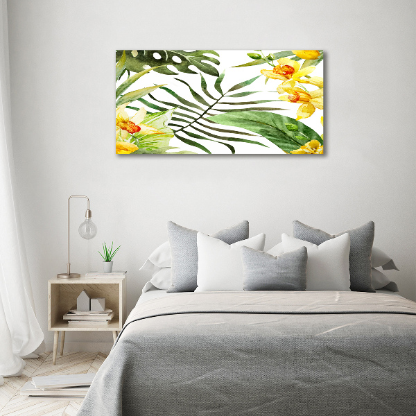 Impresión en cristal con acabado brillante horizontal flores tropicales