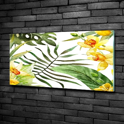 Impresión en cristal con acabado brillante horizontal flores tropicales