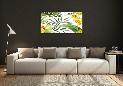 Impresión en cristal con acabado brillante horizontal flores tropicales