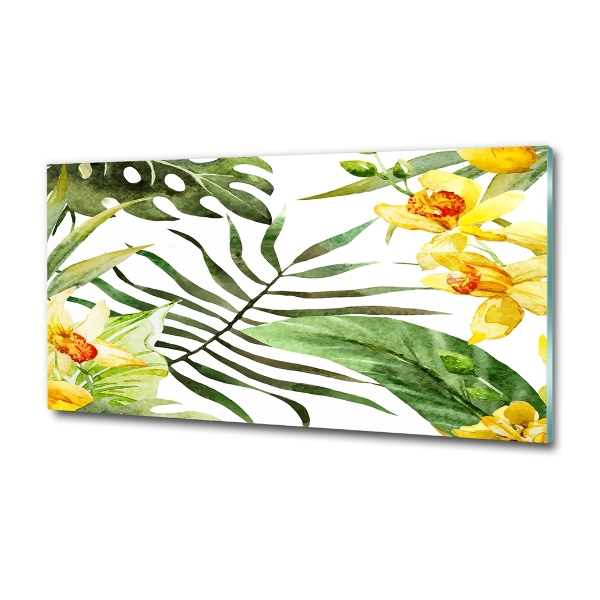 Impresión en cristal con acabado brillante horizontal flores tropicales