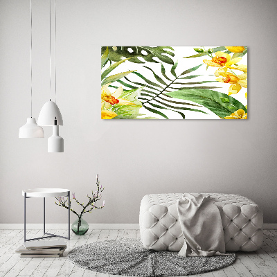 Impresión en cristal con acabado brillante horizontal flores tropicales