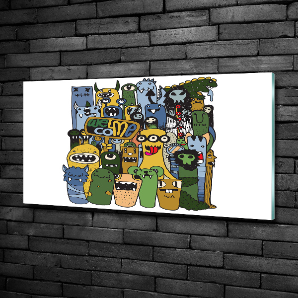 Cuadro de cristal templado moderno horizontal Monstruos locos