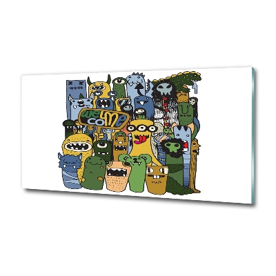 Cuadro de cristal templado moderno horizontal Monstruos locos