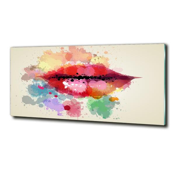 Cuadro de cristal templado moderno horizontal Labios coloridos