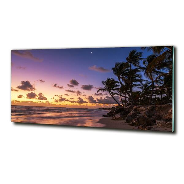 Cuadro decorativo de vidrio para salón horizontal Atardecer en la playa