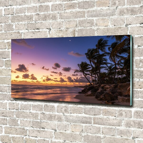 Cuadro decorativo de vidrio para salón horizontal Atardecer en la playa