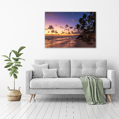 Cuadro decorativo de vidrio para salón horizontal Atardecer en la playa