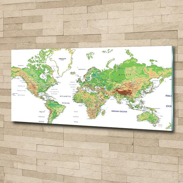 Cuadro decorativo de vidrio para salón horizontal Mapa del mundo