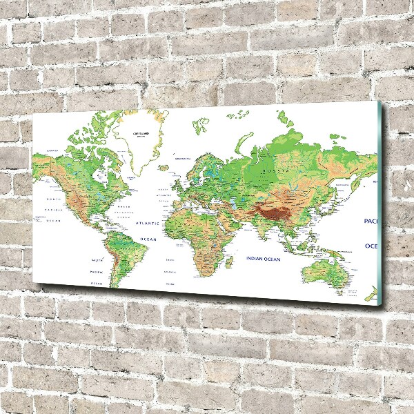 Cuadro decorativo de vidrio para salón horizontal Mapa del mundo