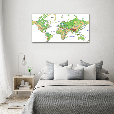 Cuadro decorativo de vidrio para salón horizontal Mapa del mundo