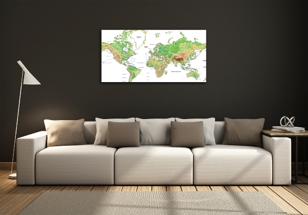 Cuadro decorativo de vidrio para salón horizontal Mapa del mundo