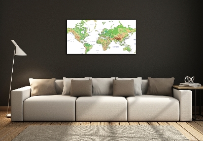 Cuadro decorativo de vidrio para salón horizontal Mapa del mundo