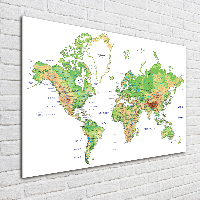 Cuadro decorativo de vidrio para salón horizontal Mapa del mundo