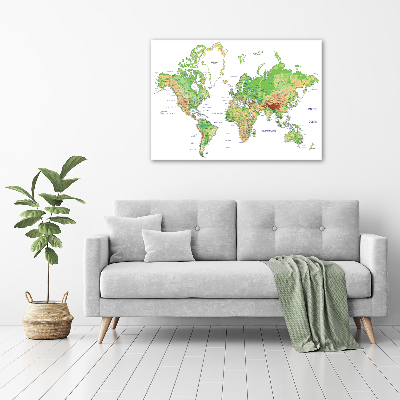 Cuadro decorativo de vidrio para salón horizontal Mapa del mundo