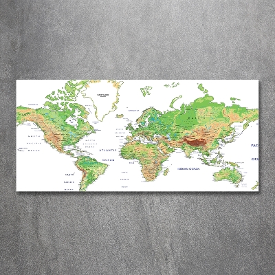 Cuadro decorativo de vidrio para salón horizontal Mapa del mundo