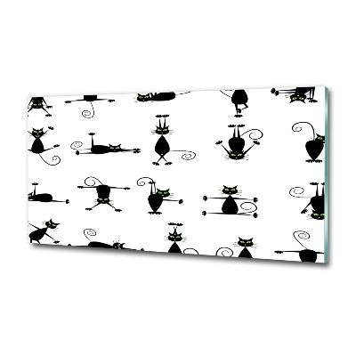 Cuadro decorativo de vidrio para salón horizontal Ilustración de gatos