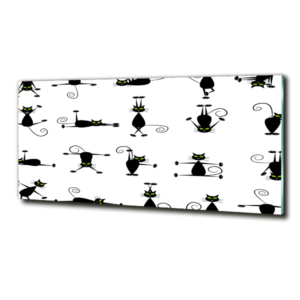 Cuadro decorativo de vidrio para salón horizontal Ilustración de gatos