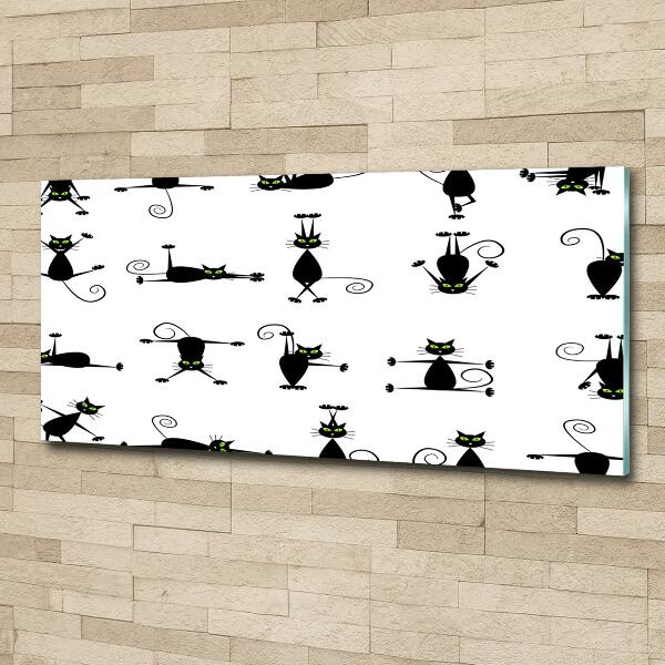 Cuadro decorativo de vidrio para salón horizontal Ilustración de gatos