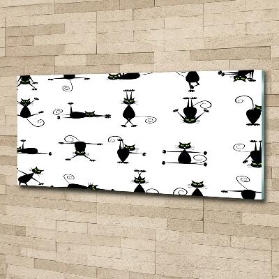 Cuadro decorativo de vidrio para salón horizontal Ilustración de gatos
