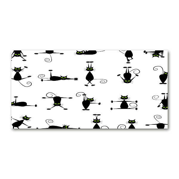 Cuadro decorativo de vidrio para salón horizontal Ilustración de gatos