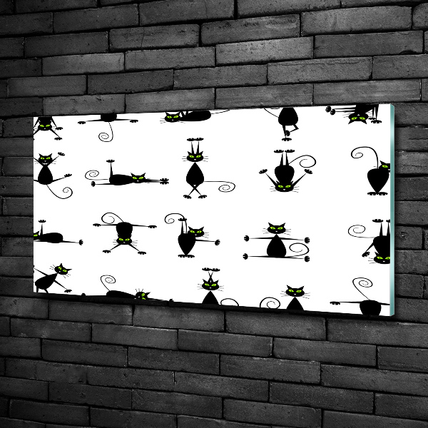 Cuadro decorativo de vidrio para salón horizontal Ilustración de gatos