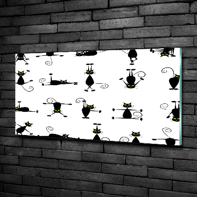 Cuadro decorativo de vidrio para salón horizontal Ilustración de gatos