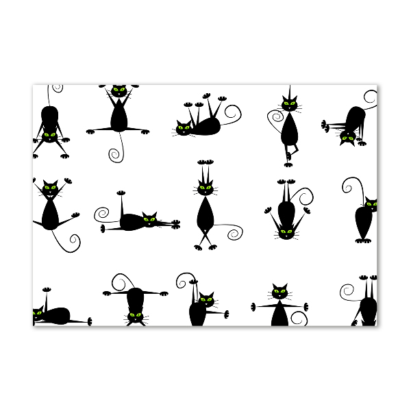 Cuadro decorativo de vidrio para salón horizontal Ilustración de gatos