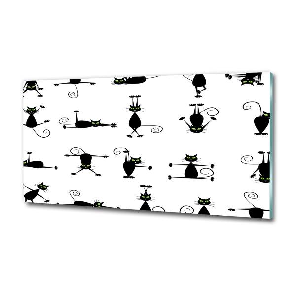 Cuadro decorativo de vidrio para salón horizontal Ilustración de gatos