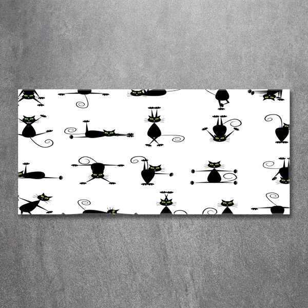 Cuadro decorativo de vidrio para salón horizontal Ilustración de gatos