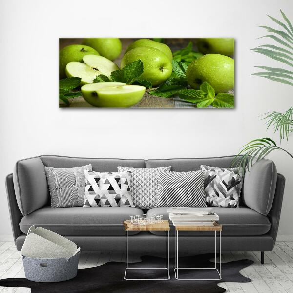 Cuadro decorativo de vidrio para salón horizontal manzanas verdes
