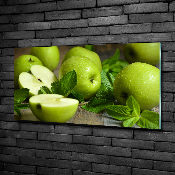 Cuadro decorativo de vidrio para salón horizontal manzanas verdes