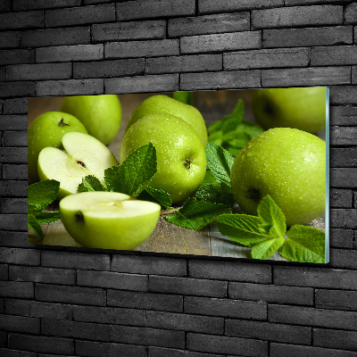 Cuadro decorativo de vidrio para salón horizontal manzanas verdes