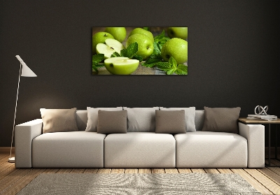 Cuadro decorativo de vidrio para salón horizontal manzanas verdes