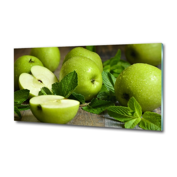 Cuadro decorativo de vidrio para salón horizontal manzanas verdes