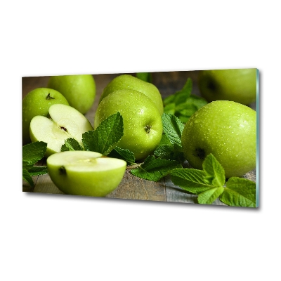 Cuadro decorativo de vidrio para salón horizontal manzanas verdes