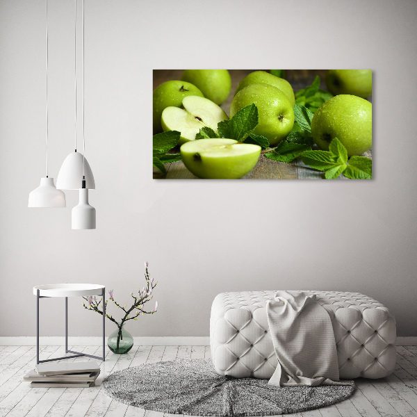 Cuadro decorativo de vidrio para salón horizontal manzanas verdes