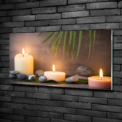 Cuadro decorativo de vidrio para salón horizontal Velas encendidas