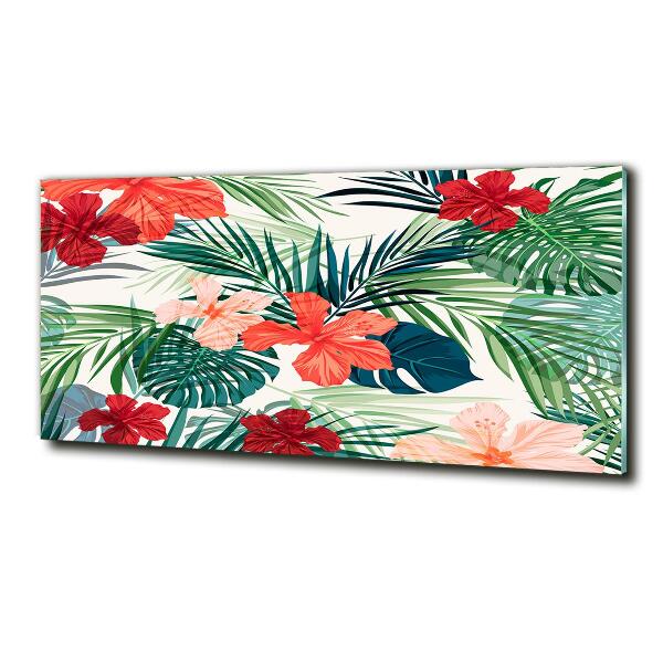 Cuadro decorativo de vidrio para salón horizontal flores tropicales
