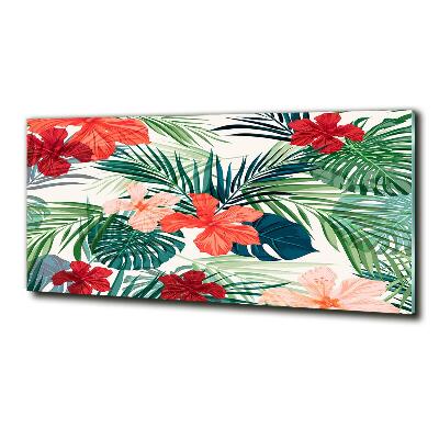 Cuadro decorativo de vidrio para salón horizontal flores tropicales