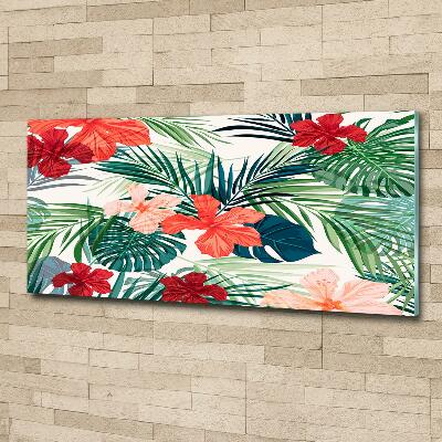 Cuadro decorativo de vidrio para salón horizontal flores tropicales